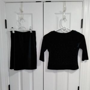 Elegant Royal Blue Velvet Top and Skirt Set with sparkles on front of top